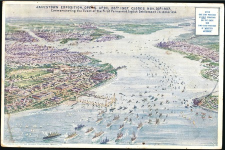 Stamp of United States 1907 Jamestown Exposition, unused 9” X 6” multicol