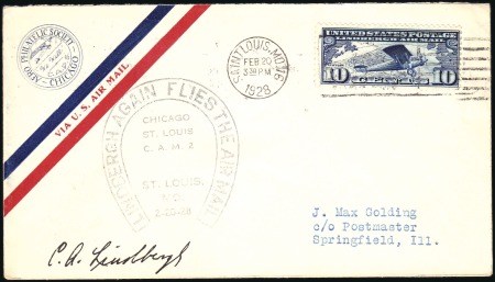 Stamp of United States 1928 C.(harles) A. Lindbergh, neat signature in bo