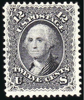 Stamp of United States 1861-66 12c Black, E. Grill (90), unused (no gum),