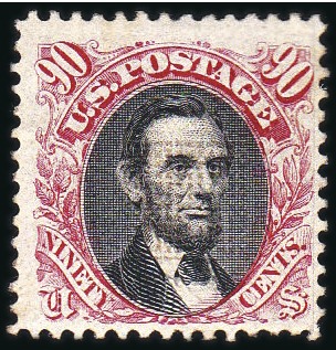 Stamp of United States 1869 90c Carmine and Black 1869 (122), part origin