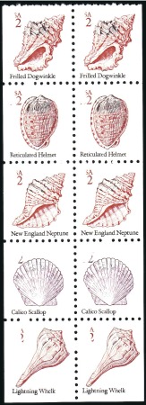 Stamp of United States 1985 22c Seashells Booklet Pane, Litho Black Omitt