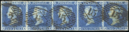 Stamp of Great Britain » 1841 1d Red 1841 2d Blue pl.3 strip of five with good to large