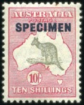 Stamp of Australia » Commonwealth of Australia 1931-36 10s, £1 and £2 with specimen overprints, m