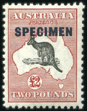 Stamp of Australia » Commonwealth of Australia 1931-36 10s, £1 and £2 with specimen overprints, m