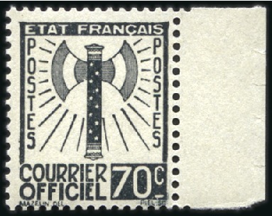 Stamp of France 1943 Service Francisque 70c gris-noir, neuf sans c