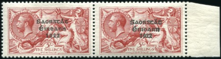 Stamp of Ireland 5s Red, mint nh, horizontal left marginal composit