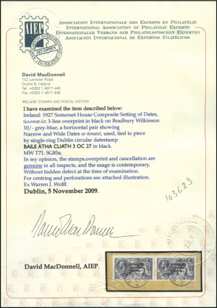Stamp of Ireland 10s Grey-blue, horizontal composite pair neatly ti