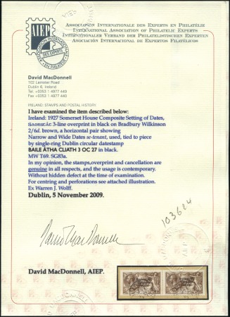 Stamp of Ireland 2s6d Brown, horizontal composite pair neatly tied