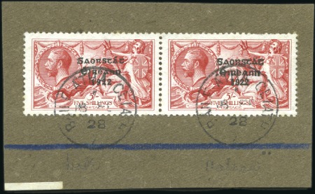 Stamp of Ireland 5s Rose-red, horizontal composite pair neatly tied