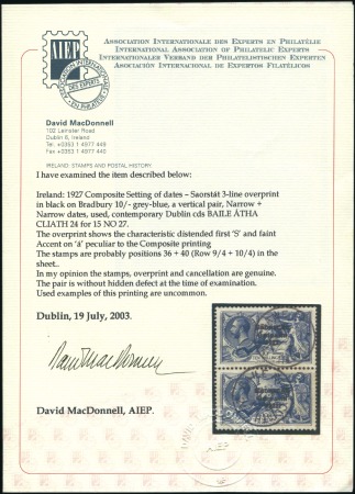 Stamp of Ireland 10s Grey-blue, vertical used pair both showing the