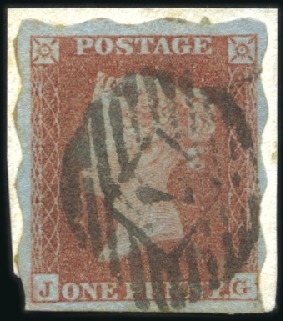 Stamp of Great Britain » 1841 1d Red TREASURY ROULETTE: 1d Red-Brown pl.158 JG with "Tr