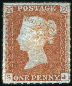 Stamp of Great Britain » 1854-70 Perforated Line Engraved ARCHER TRIAL ROULETTE: 1848 1d Red-Brown pl.70 SK