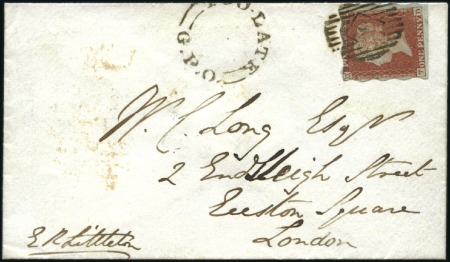 Stamp of Great Britain » 1841 1d Red TREASURY ROULETTE: 1d Lake-Red pl.133 TD with "Tre