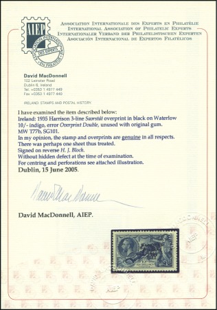 Stamp of Ireland 10s Indigo, mint single showing the extremly rare