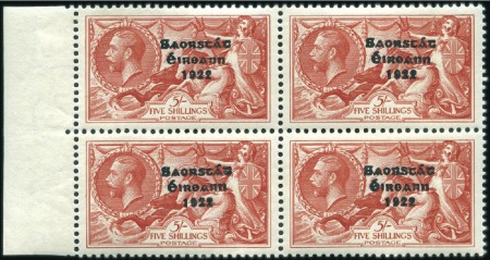 Stamp of Ireland 5s Red, mint left sheet marginal block of four, fr