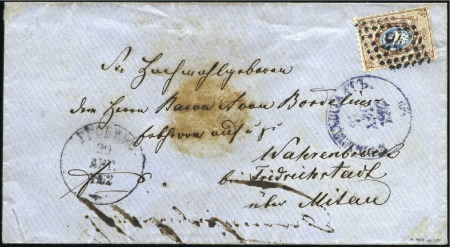 Stamp of Russia » Russia Imperial 1858 Second Issues Arms perf. 12 1/4 : 12 1/2 (St. 5-7) 10k Arms, perf. 12 1/4 : 12 1/2, tied to 1862 enve