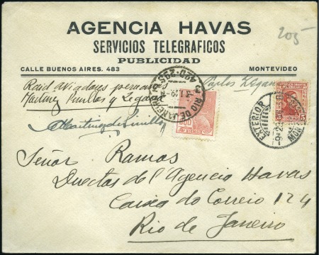 Stamp of Uruguay 1928 (30 Dec) Cover carried onboard the "Peru", fl