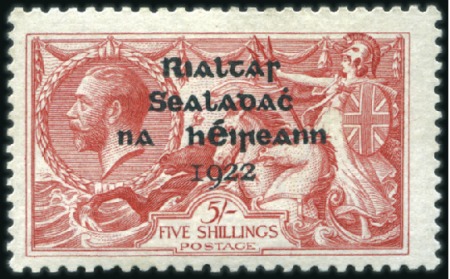 Stamp of Ireland 1922 5s Pale Rose-Red, mint nh single showing "R" 