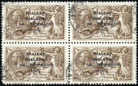 Stamp of Ireland 2s6d Grey-brown, used block of four, showing three