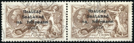 Stamp of Ireland 2s6d Grey-brown, used pair, both showing "R" over
