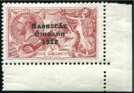 Stamp of Ireland 1922-23 5s Rose-red, mint bottom right corner marg