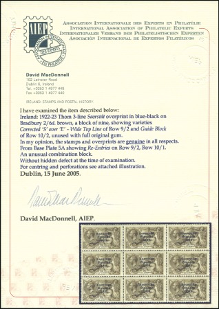 Stamp of Ireland 2s6d Chocolate-brown, mint nh block of nine showin