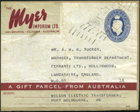 Stamp of Australia » Commonwealth of Australia 1946 5s10d Stamped to order post-war gift parcel l