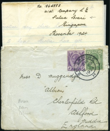 Stamp of Malaysia » Straits Settlements 1924 (Nov 12) Envelope from PULUA BRANI, with cont