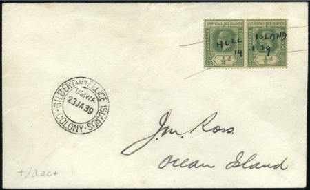 Stamp of Gilbert and Ellice Islands 1939 (Jan 14) Envelope from Hull Island to Ocean I