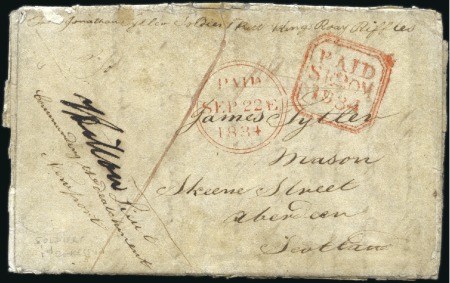 Stamp of Ireland 1834 (Sep 20) Entire from Jonathan Tyler of the 1s