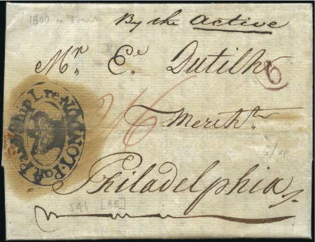 Stamp of Great Britain » Postal History » Pre-Adhesive & Stampless 1800 MARITIME: Entire from London to the USA (writ