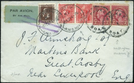 Stamp of New Zealand 1931 Envelope sent via RMS Makura and by airmail t