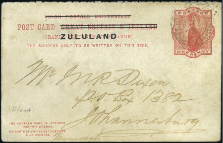 Stamp of South Africa » Zululand 1896 (Sep 19) Reply postal stationery card sent to