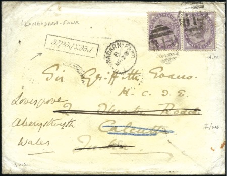 Stamp of India INCOMING: 1901 (Mar 28) Envelope from Llanbadarn F