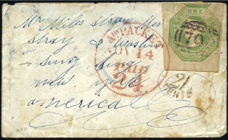 Stamp of Great Britain » 1847-54 Embossed 1853 (Oct 29) Envelope from Sheffield to Sing Sing