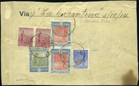Stamp of Argentina 1914 (Oct 5) WRECK MAIL: Parcel piece endorsed "SS