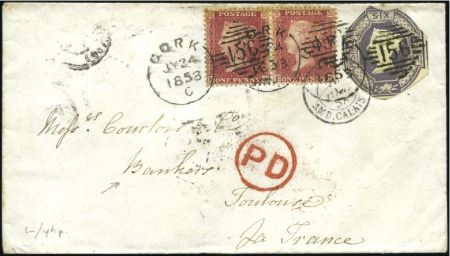 Stamp of Ireland 1858 (Jul 24) Envelope from Cork to France with 18