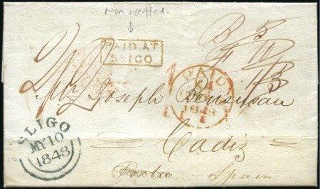 Stamp of Ireland 1848 (May 10) Entire from Sligo to Spain, with red