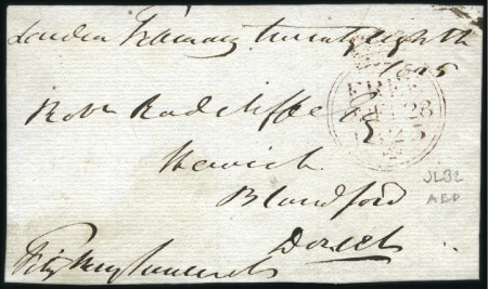 Stamp of Great Britain » Postal History » Pre-Adhesive & Stampless AUTOGRAPH: 1825 "FREE" front sent by Fitzroy Somer