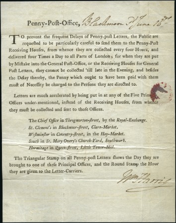 Stamp of Great Britain » Postal History » Pre-Adhesive & Stampless c1780 DOKWRA: Printed entire with notice about the
