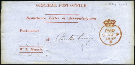 Stamp of Great Britain » Postal History » Pre-Adhesive & Stampless 1847 (Aug 3) Printer "Letter of Acknowledgement" r
