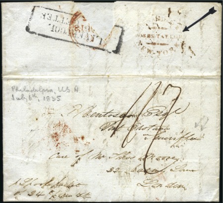 Stamp of Great Britain » Postal History » Pre-Adhesive & Stampless 1835 Entire from the USA to TENERIFFE, sent via fo