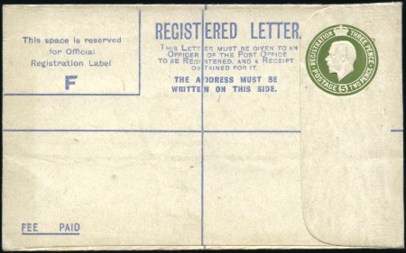 Stamp of Ireland KGV 5d Olive-Green registered envelope, size F, un