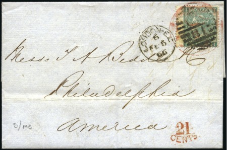 Stamp of Great Britain » 1855-1900 Surface Printed 1866 (Feb 6) Cover from London to the USA with 186