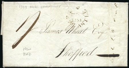 Stamp of Great Britain » Postal History » Pre-Adhesive & Stampless 1799 Entire from Newcastle Under Lyme with horse-s