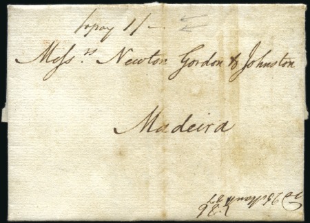 Stamp of Great Britain » Postal History » Pre-Adhesive & Stampless 1786 Entire from London to Madeira, with no postal
