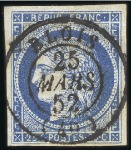 Stamp of France 1849 25c bleu: quatre exemplaires avec belles marg