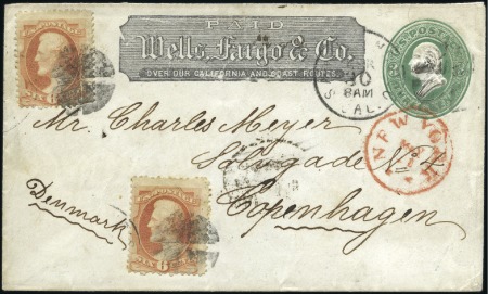 Stamp of United States ca 1880 Wells Fargo & Co 3c postal envelope with a