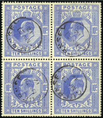 Stamp of Great Britain » King Edward VII 1911-13 Somerset House 10s blue in block of four,
