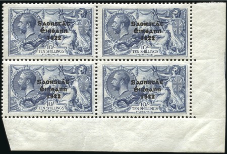 Stamp of Ireland 1927-28 2s6d, 5s and 10s Seahorses in blocks of fo